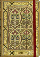 Charger l'image dans la galerie, Gold floral Art Nouveau Style daily planner with red elastic.