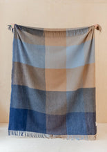 Charger l'image dans la galerie, Recycled Wool Blanket in Blue Herringbone Block Check