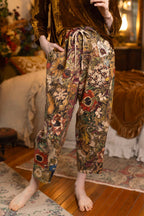 Golden Hour Linen Cropped Artist Pant w/ Floral Print: S/M