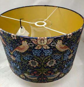 Strawberry Thief - 16"x10" Drum Lampshade - Gold Interior/William Morris