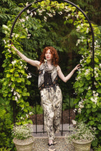 Honey & The Moon Linen Crop Artist Pant w/ Boho Floral Print: Original O/S