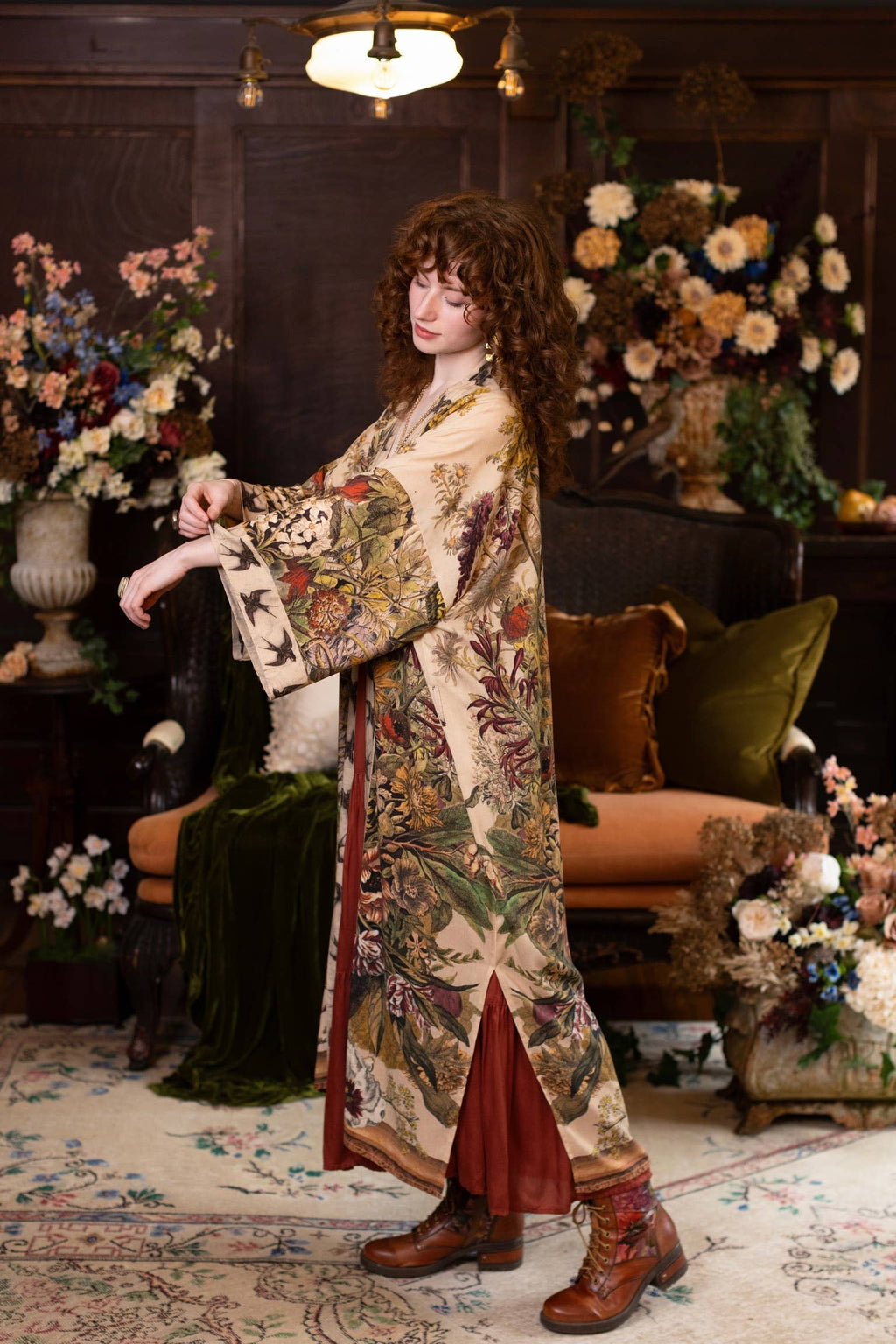 Golden Hour Opera Duster Kimono Robe w/ boho floral print