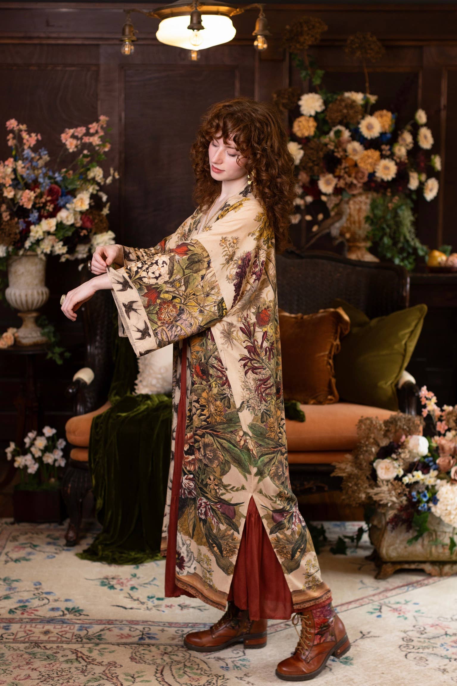Golden Hour Opera Duster Kimono Robe w/ boho floral print