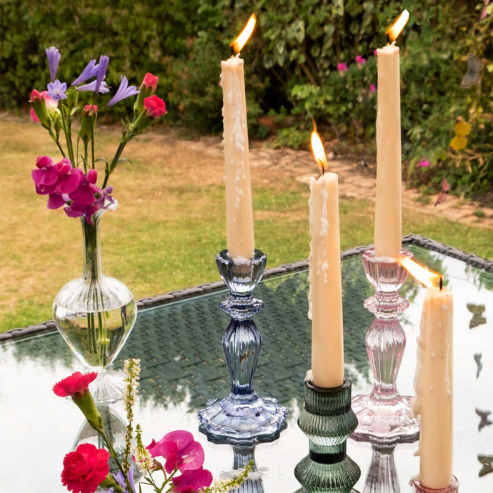 Navy Glass Candlestick