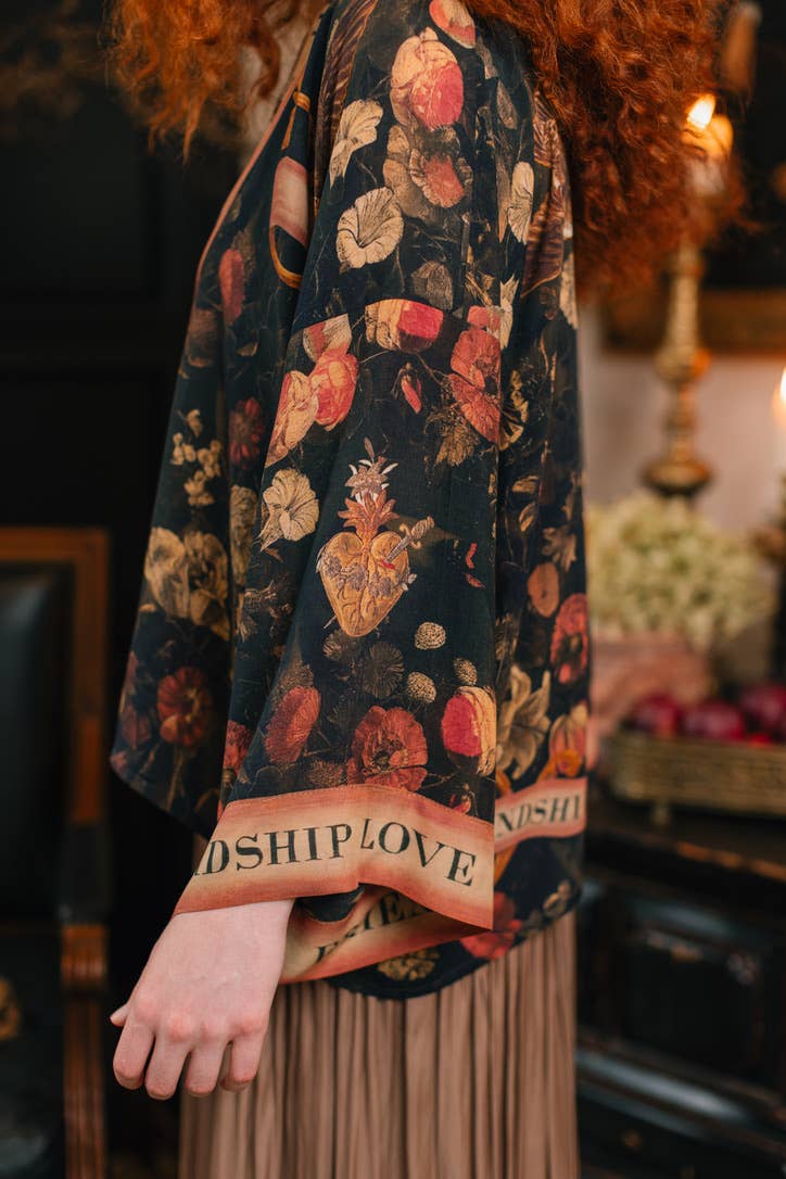 Heart of Gold Pixie Duster Crop Kimono w/ Sacred Heart