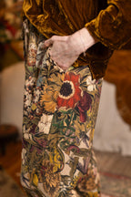 Golden Hour Linen Cropped Artist Pant w/ Floral Print: L/XL