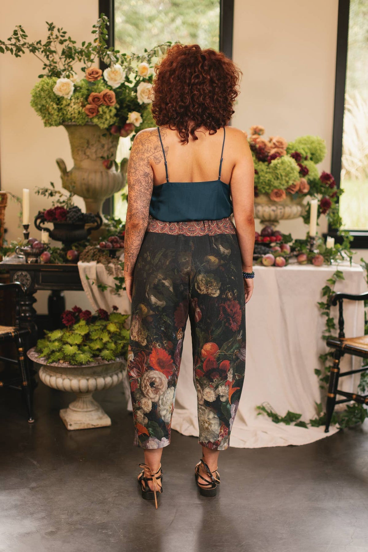 Flight of Fancy Linen Cropped Artist Pants w/ Hummingbird: L/XL