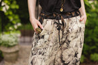 Honey & The Moon Linen Crop Artist Pant w/ Boho Floral Print: Original O/S