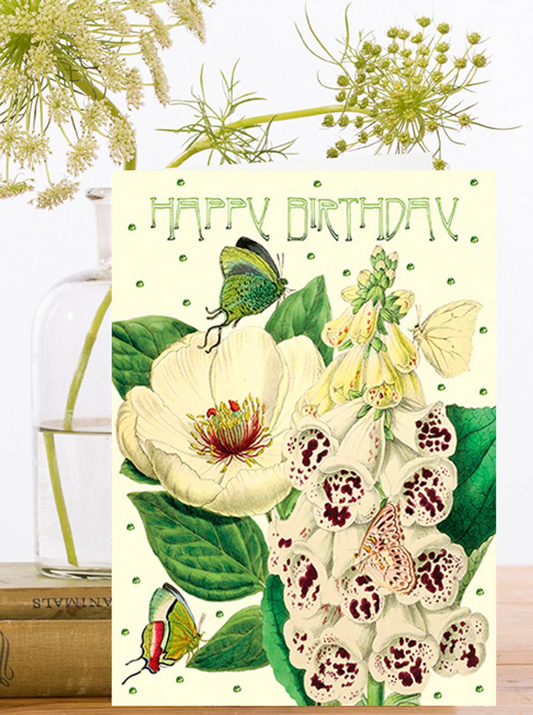 Hand Glittered Botanical Birthday Card