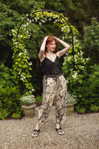 Honey & The Moon Linen Crop Artist Pant w/ Boho Floral Print: Original O/S