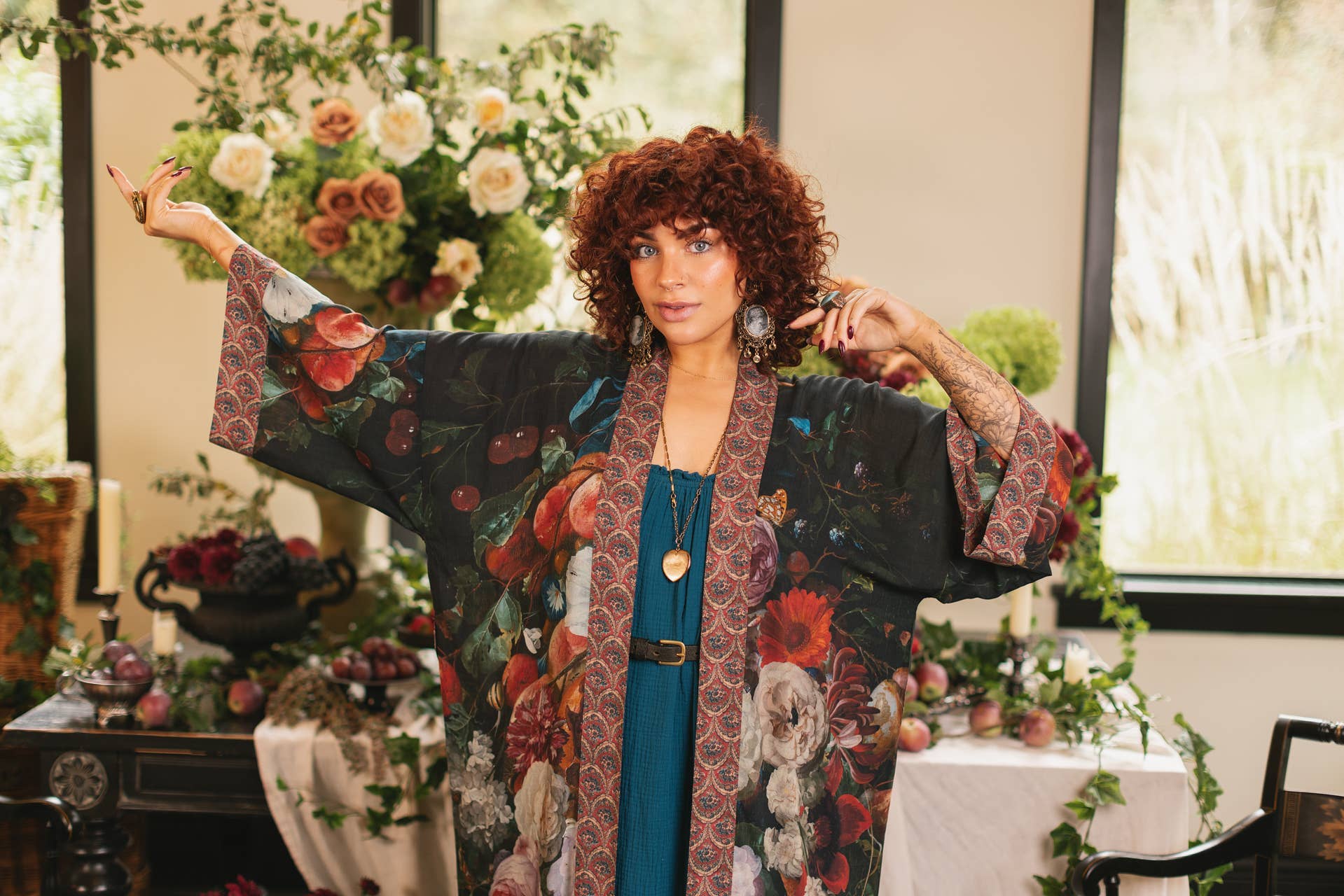 Flight of Fancy Opera Duster Kimono Robe Hummingbird