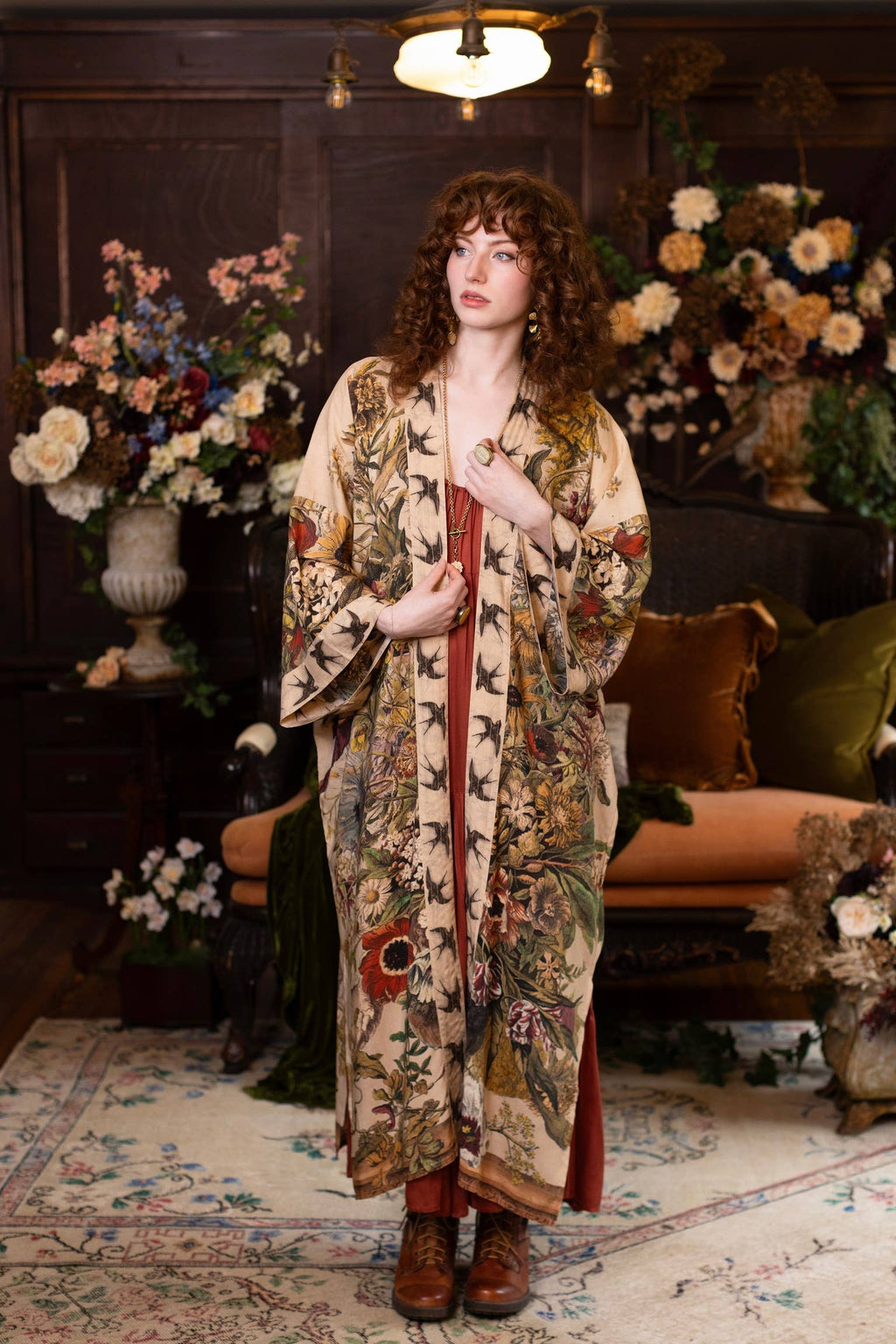 Golden Hour Opera Duster Kimono Robe w/ boho floral print