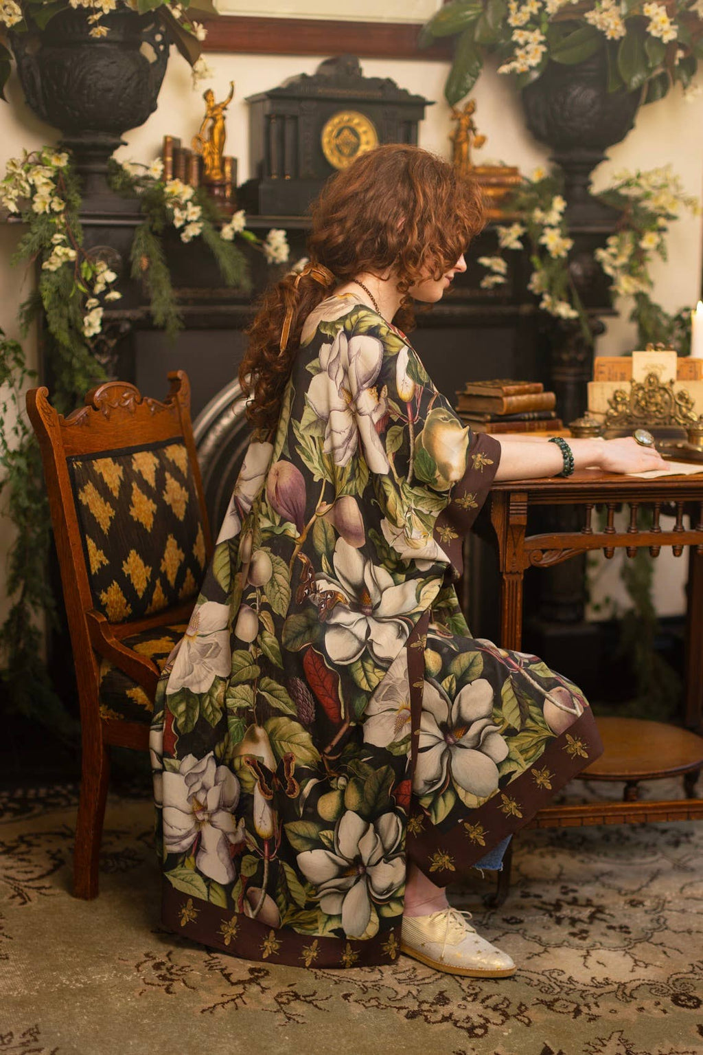 Fleur De Lune Goddess Starduster Kimono w/ Florals & Bees