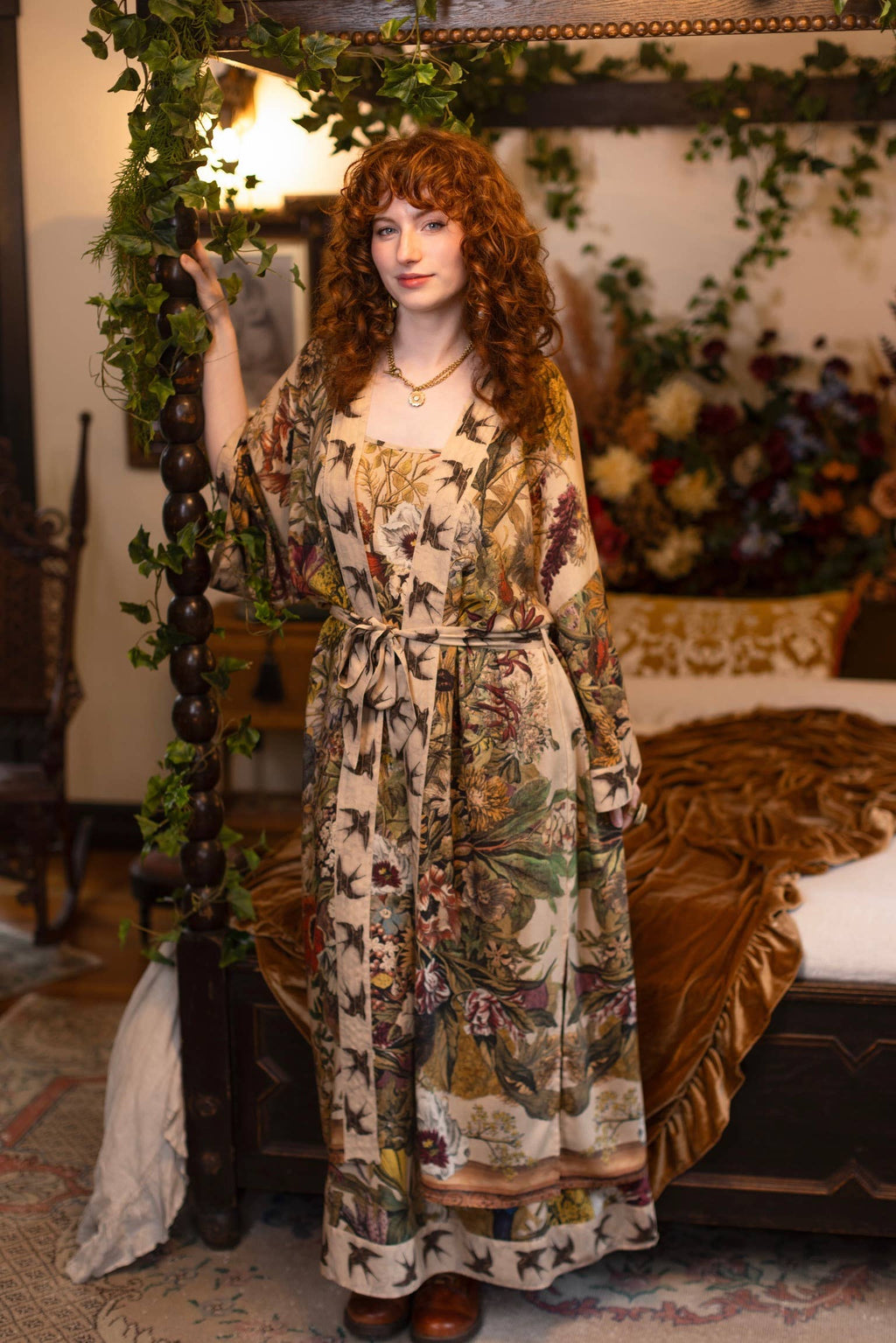 Golden Hour Opera Duster Kimono Robe w/ boho floral print