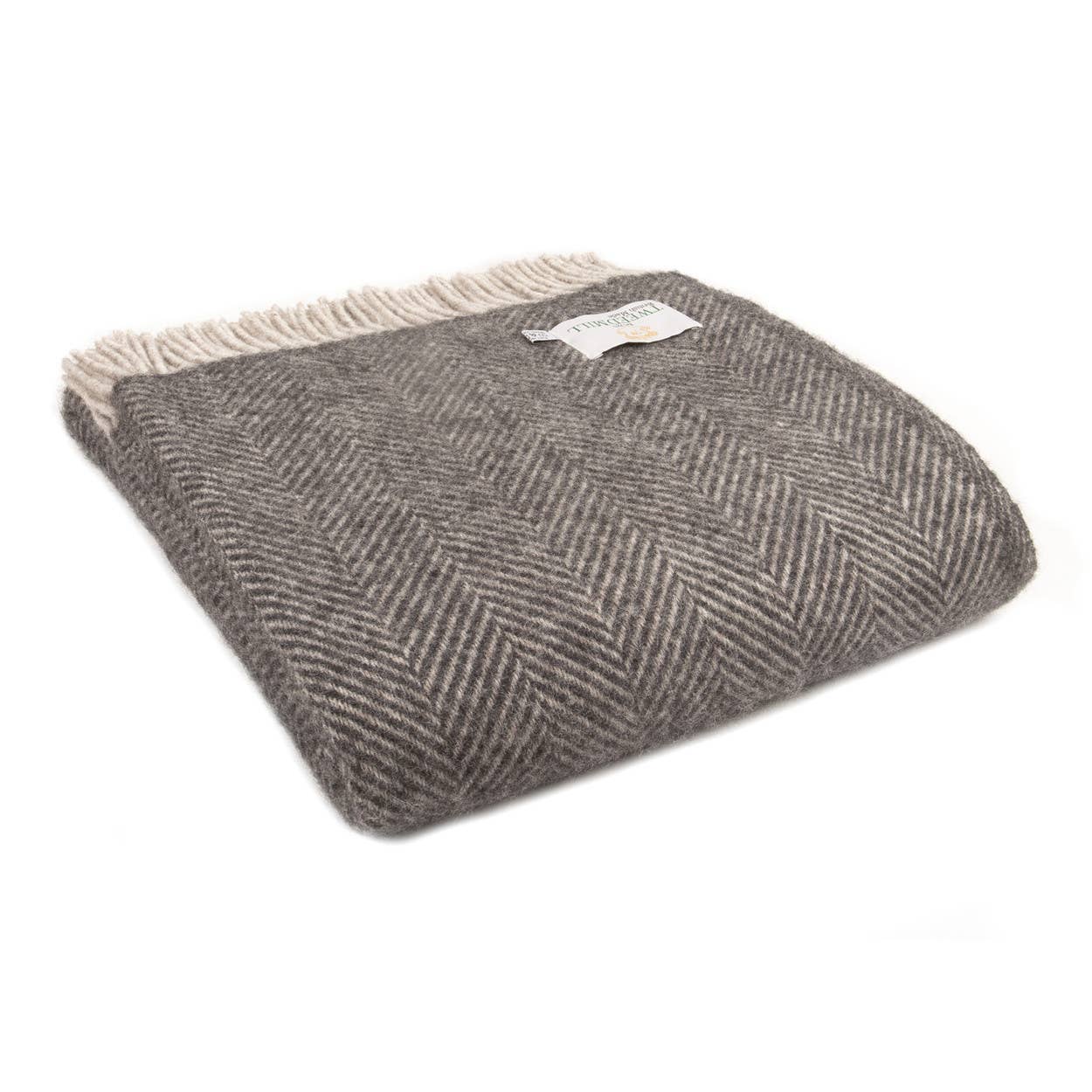 Herringbone Pure New Wool Throw : Charcoal & Silver