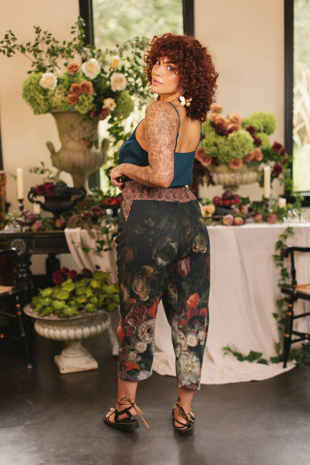 Flight of Fancy Linen Cropped Artist Pants w/ Hummingbird: L/XL