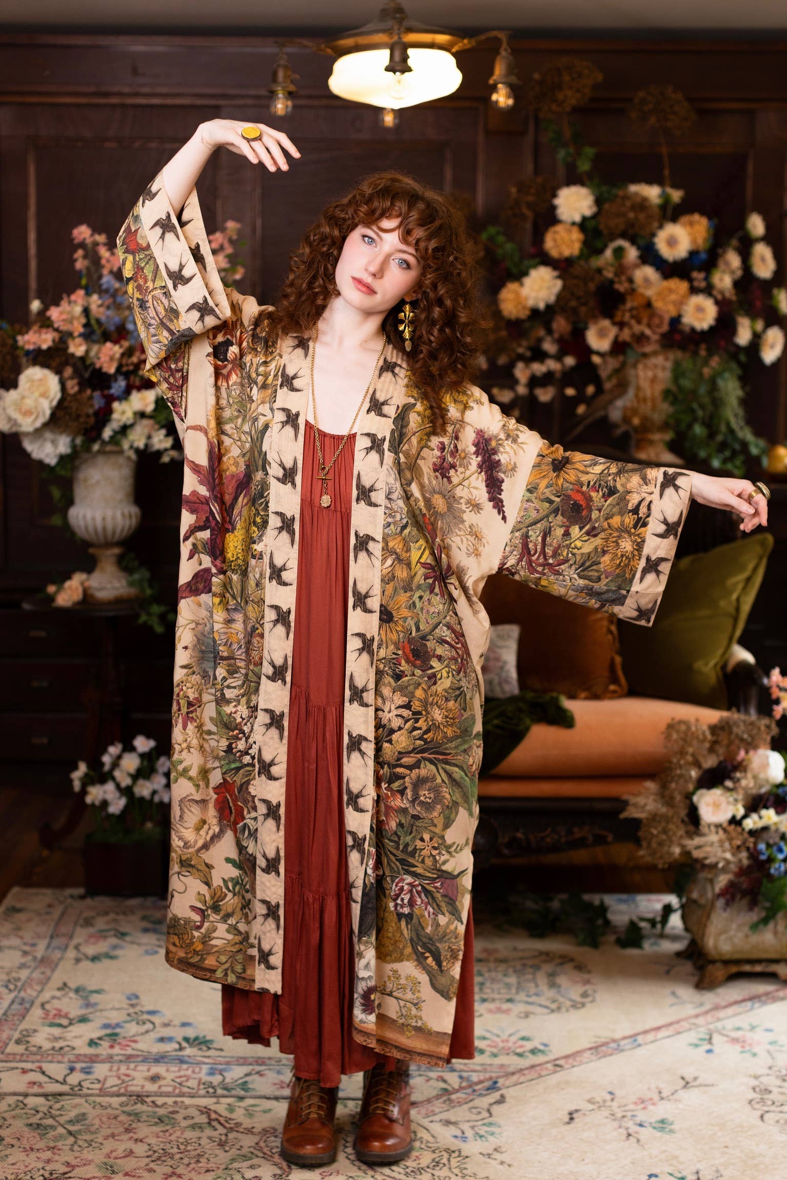 Golden Hour Opera Duster Kimono Robe w/ boho floral print