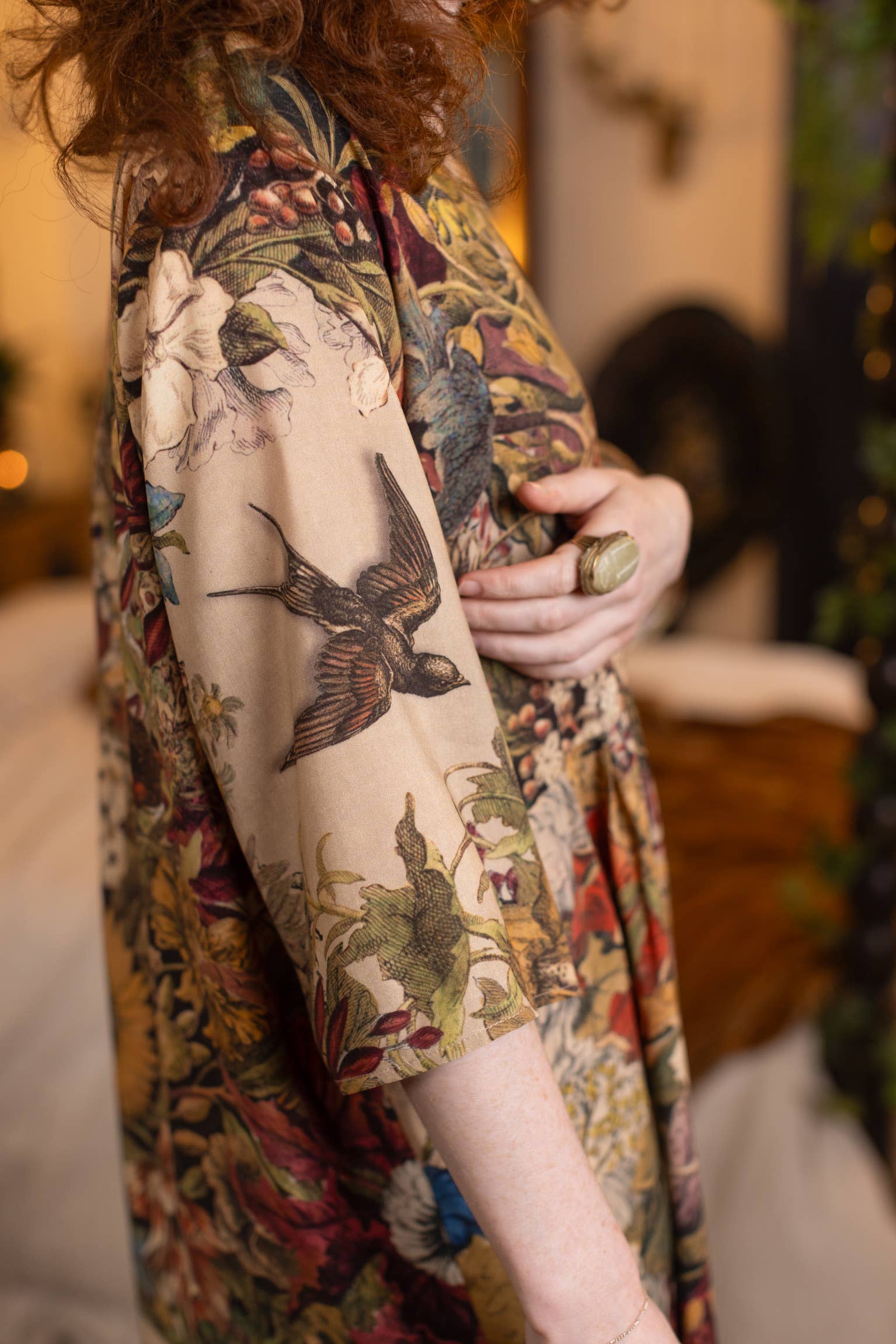 Golden Hour Artist Dress Tunic w/ Pockets & Floral Print: L/XL (fits approx. size 12-16)