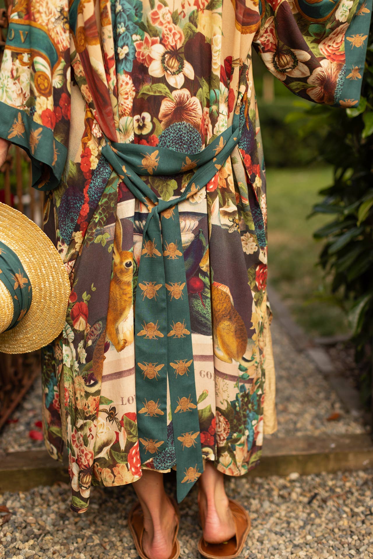 Stay Gold Opera Duster Kimono Robe w/ Rabbit & Bees