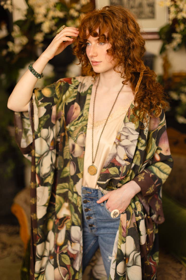 Fleur De Lune Goddess Starduster Kimono w/ Florals & Bees