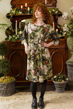 Fleur De Lune Artist Dress Tunic w/ Pockets, Florals & Bees: L/XL (fits approx. size 12-16)