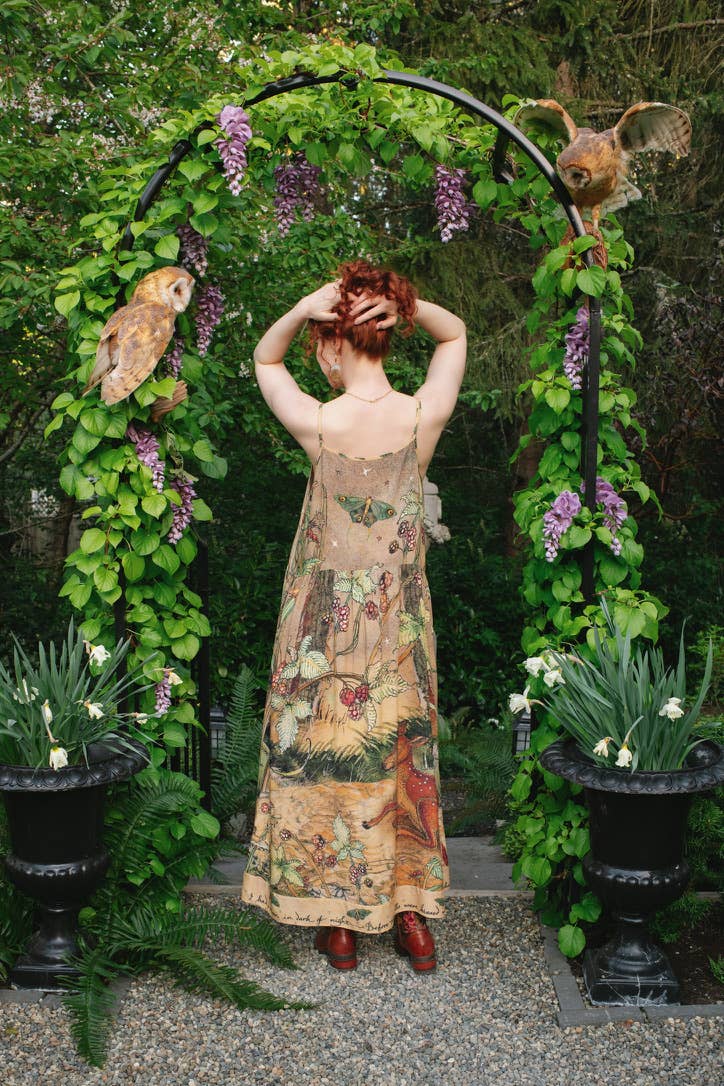 Lovelight Bohéme Slip Dress w/ whimsical woodland deer: L/XL (fits approx. size 12-16)