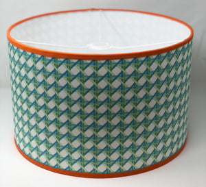 The Draper with Orange Herringbone Trim - 16"x10" Drum Lampshade - White Interior