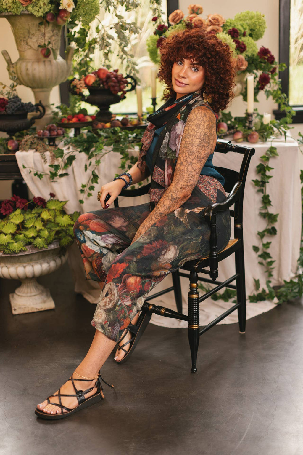 Flight of Fancy Linen Cropped Artist Pants w/ Hummingbird: L/XL