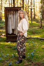 Lionheart Linen Crop Artist Pant w/ florals & Narnia print: L/XL