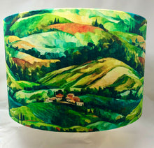 Load image into Gallery viewer, Tuscan Hills - 16&quot;x10&quot; Drum Lampshade - Gold Interior
