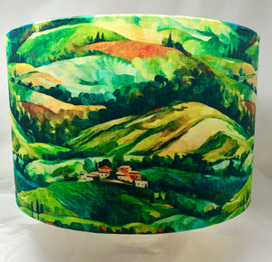 Tuscan Hills - 16"x10" Drum Lampshade - Gold Interior