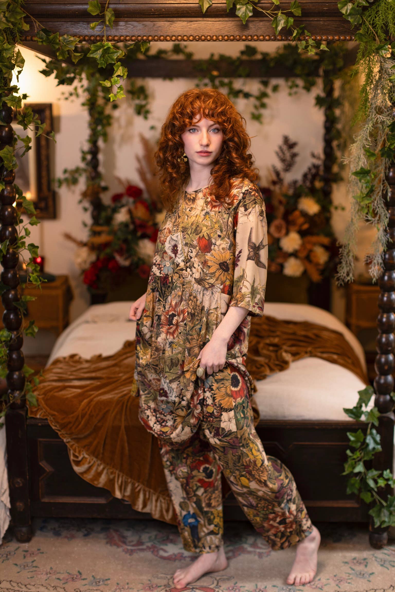 Golden Hour Artist Dress Tunic w/ Pockets & Floral Print: S/M (fits approx. size 6-10)