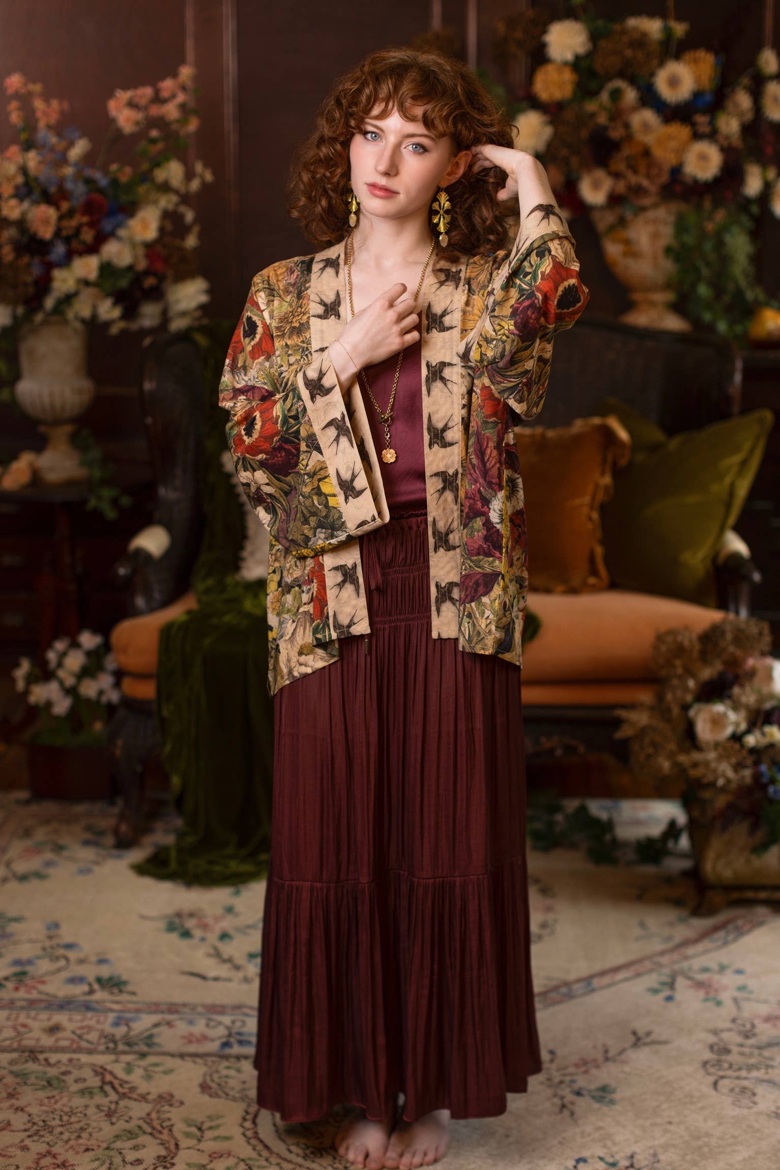 Golden Hour Pixie Duster Cropped Kimono w/ Florals