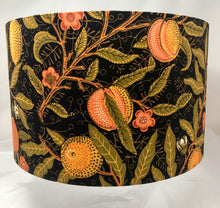 Load image into Gallery viewer, Fruit on Black - 16&quot;x10&quot; Drum Lampshade - White Interior/William Morris