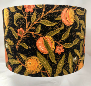 Fruit on Black - 16"x10" Drum Lampshade - White Interior/William Morris