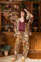 Golden Hour Linen Cropped Artist Pant w/ Floral Print: S/M