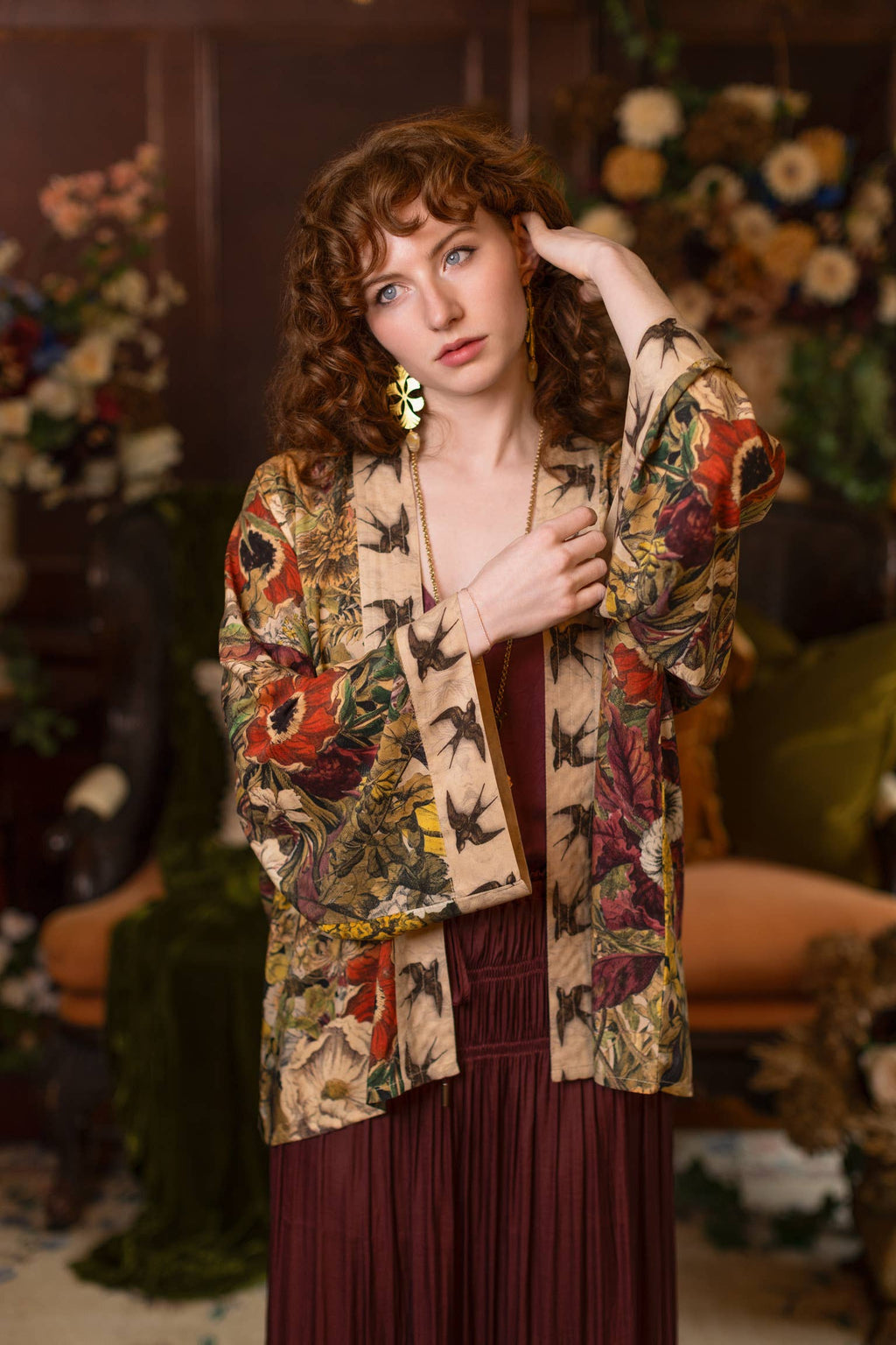 Golden Hour Pixie Duster Cropped Kimono w/ Florals