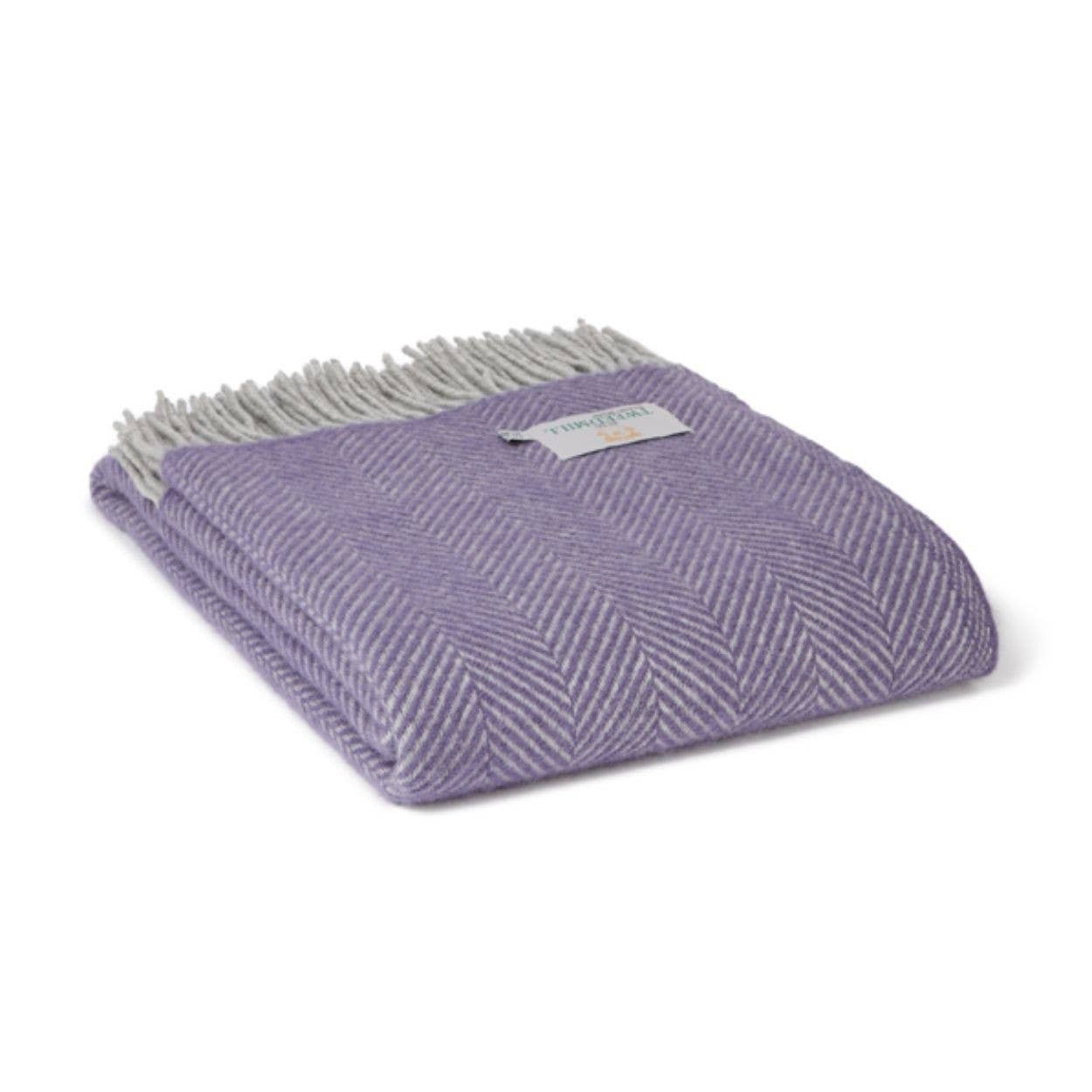 Herringbone Pure New Wool Throw : Lavender & Silver Grey