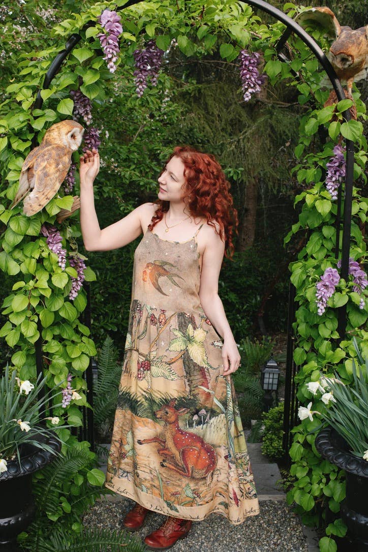 Lovelight Bohéme Slip Dress w/ whimsical woodland deer: L/XL (fits approx. size 12-16)