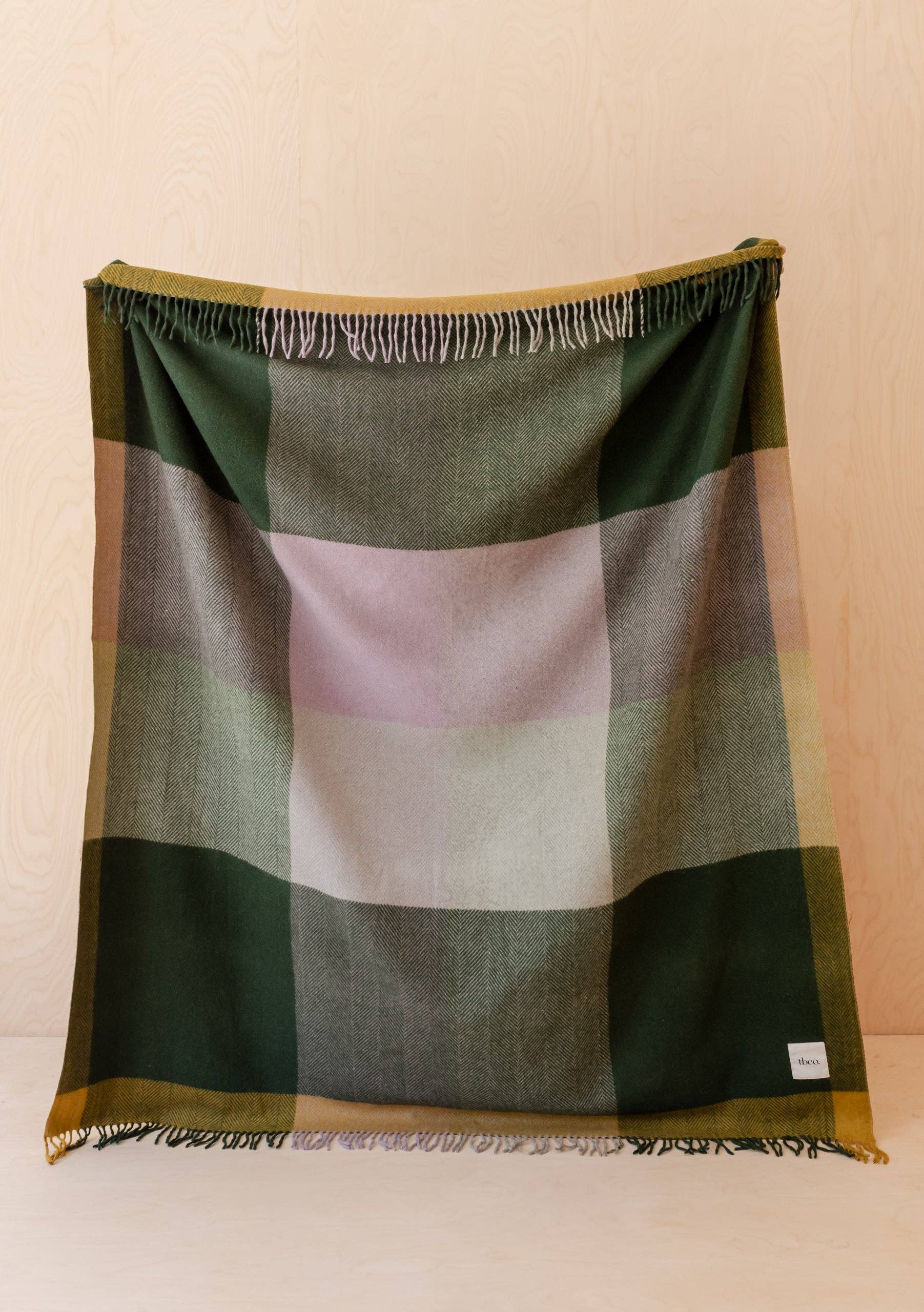 Recycled Wool Blanket in Green Frame Check