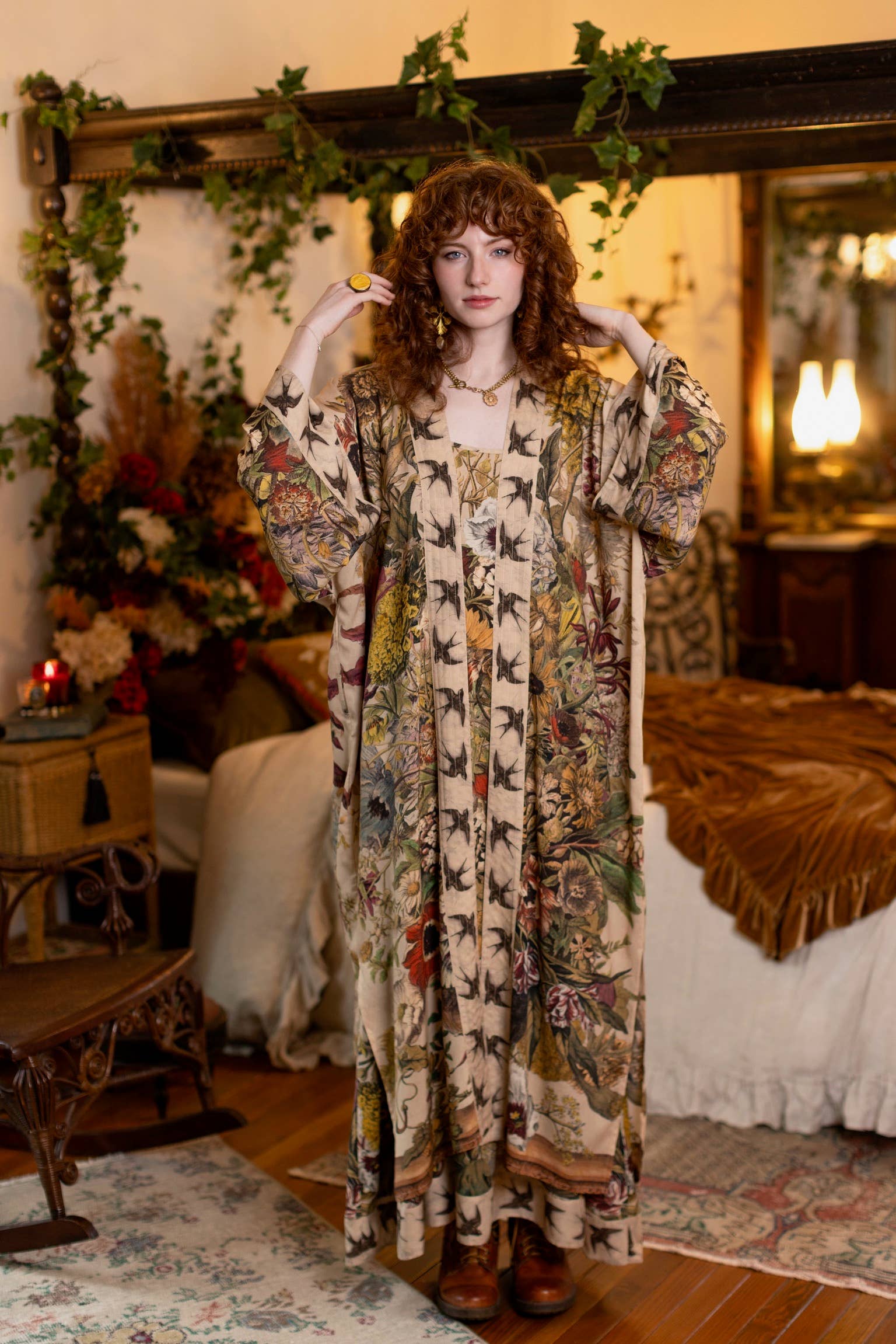 Golden Hour Opera Duster Kimono Robe w/ boho floral print