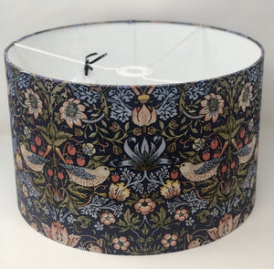 Strawberry Thief - 16"x10" Drum Lampshade - White Interior/William Morris