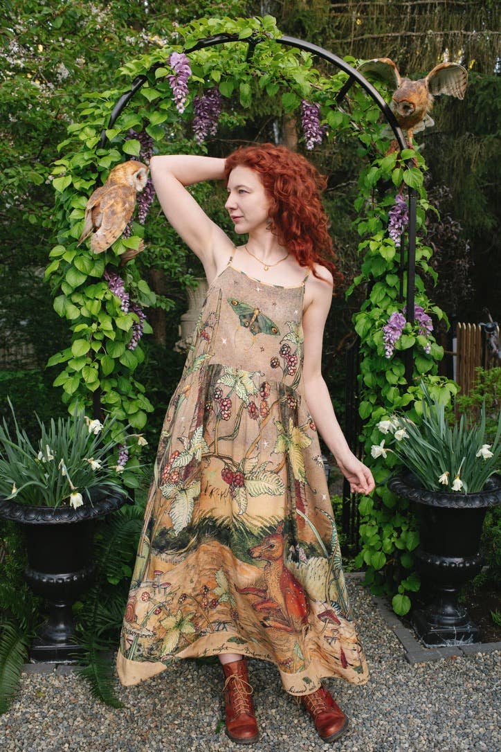 Lovelight Bohéme Slip Dress w/ whimsical woodland deer: L/XL (fits approx. size 12-16)