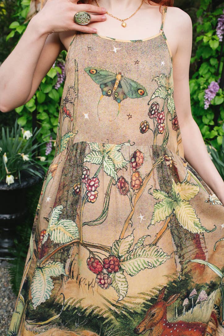 Lovelight Bohéme Slip Dress w/ whimsical woodland deer: L/XL (fits approx. size 12-16)