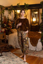Golden Hour Linen Cropped Artist Pant w/ Floral Print: S/M