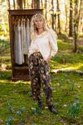 Lionheart Linen Crop Artist Pant w/ florals & Narnia print: L/XL