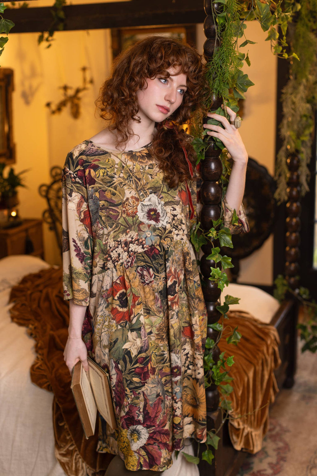 Golden Hour Artist Dress Tunic w/ Pockets & Floral Print: L/XL (fits approx. size 12-16)