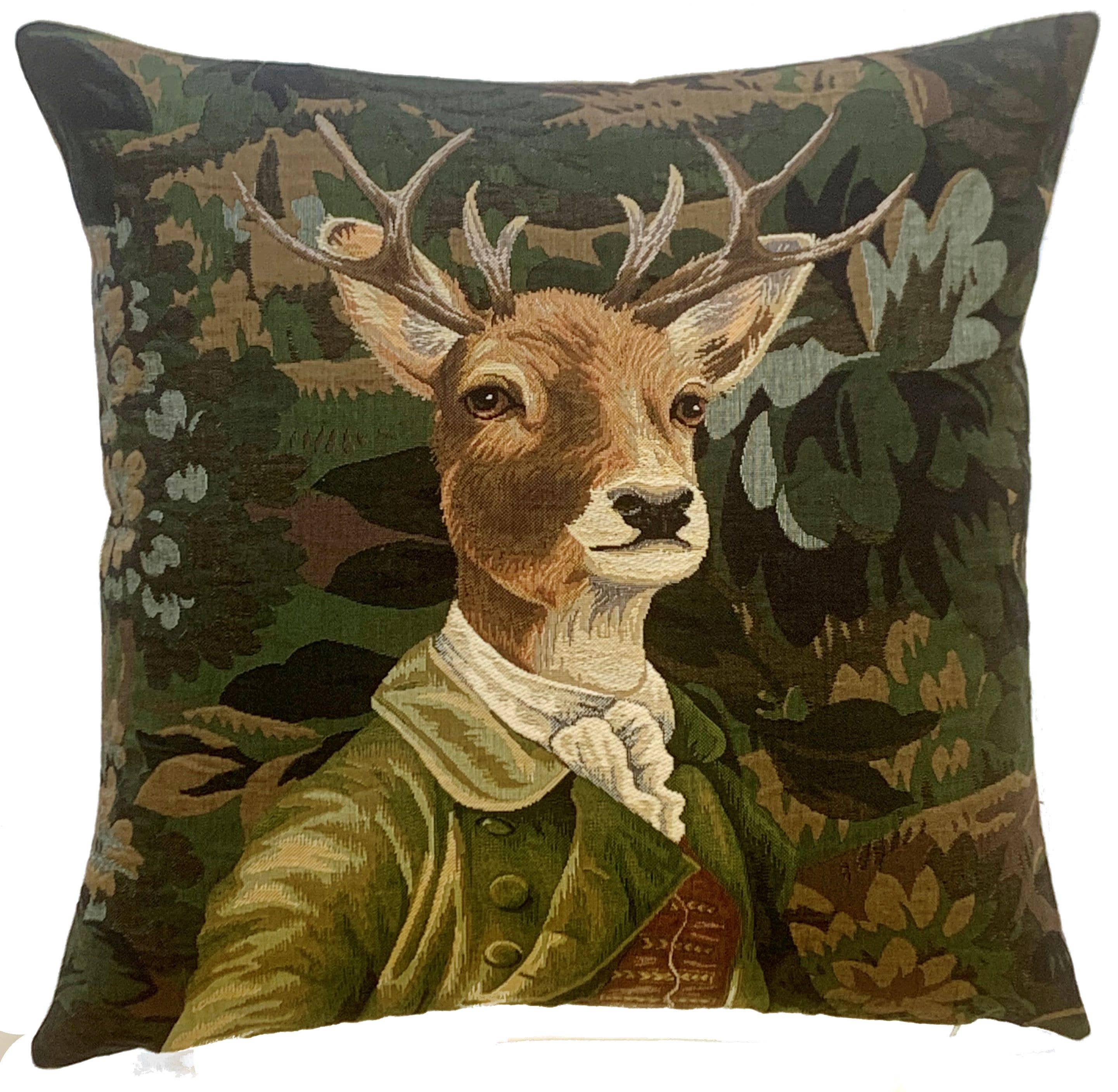 Stag with Green Jacket Pillow