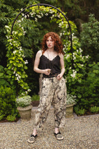 Honey & The Moon Linen Crop Artist Pant w/ Boho Floral Print: Original O/S