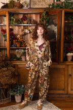 Golden Hour Linen Cropped Artist Pant w/ Floral Print: S/M